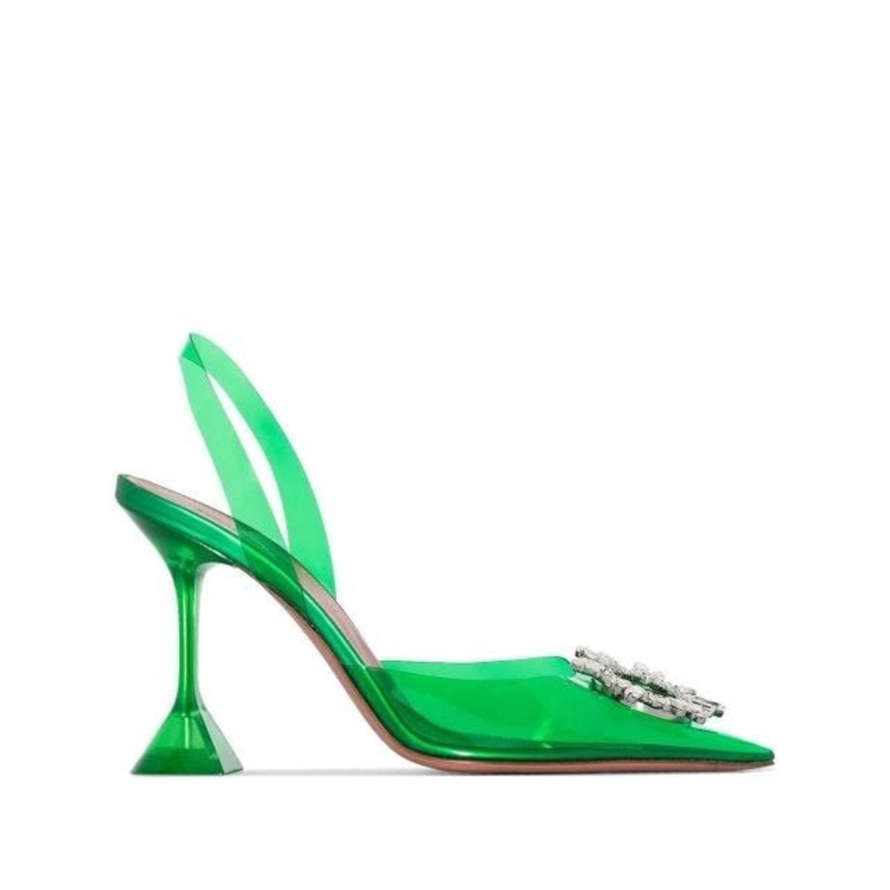 Green pvc pumps with embellishment